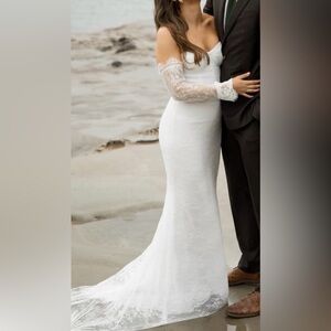 Wedding dress, White Lace Long Sleeve Dress. Size large but hemmed to fit medium